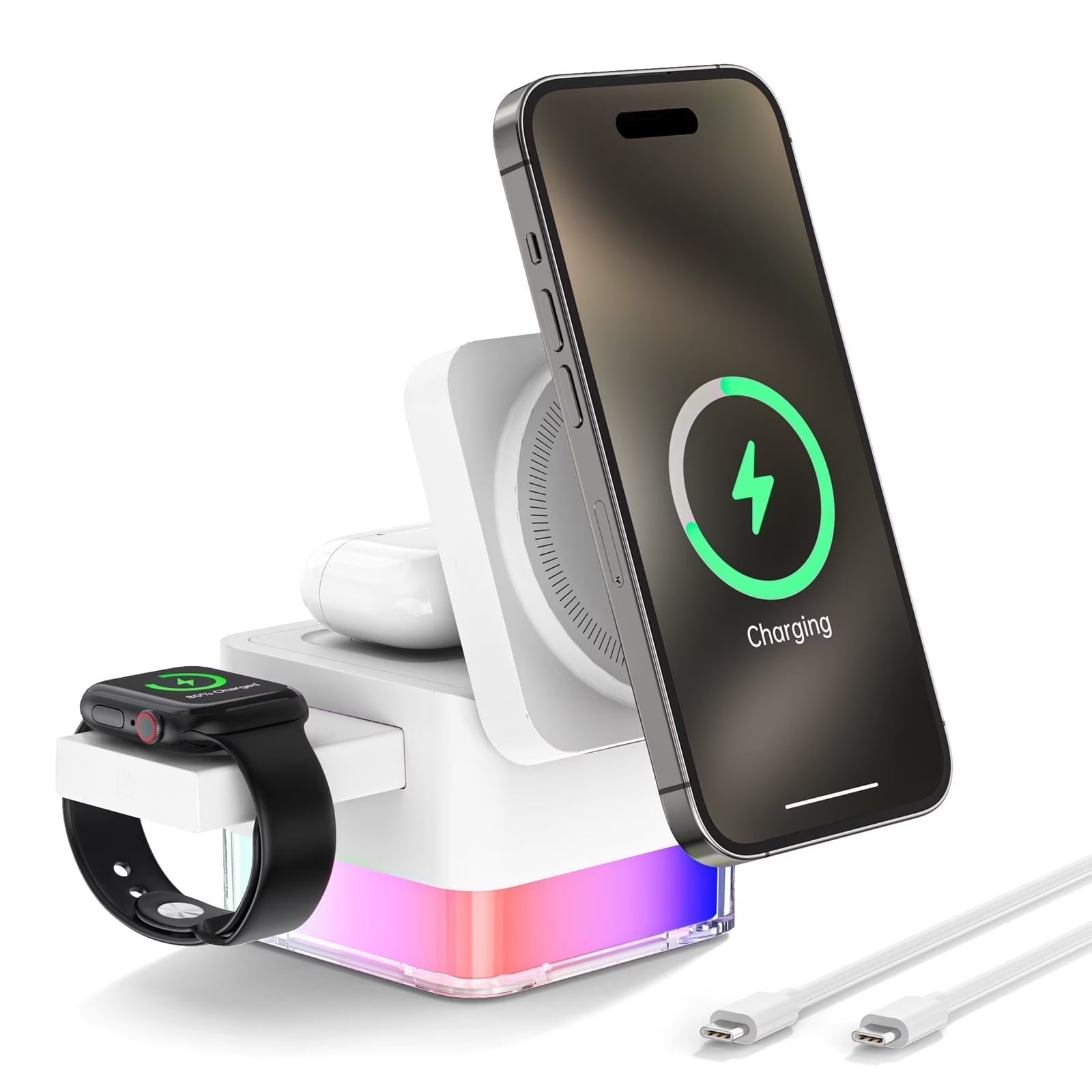 Wireless Charging Station, 3 in 1 Wireless Charger Stand for Multiple Iphone Devices, Wireless Charger for Iphone 16/15/14/13/12/Pro/Pro Max, Iwatch 10/SE/9/8/7/6/5/4/3/2, Airpods 2/3, White - GadgifyLab